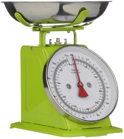 Premier Housewares Retro Kitchen Scales with Bowl Stainless Steel Food Cooking Scales 5kg Food Scales Weighing Kitchen Scale Bowl Lime Green 26x22 x21