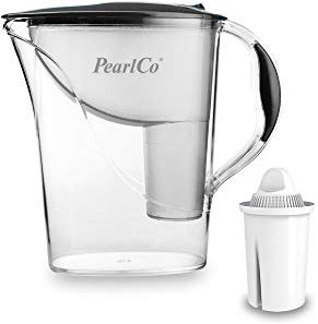 Standard-Wasserfilter PearlCo (anthrazit) mit 1 Classic Filterkartuschen - Reduzierung von Kalk, Chlor, Blei & Kupfer - kompatibel zu Brita Classic - Made in EU