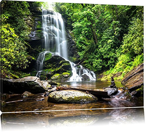Pixxprint Wunderschöner tropischer Wasserfall, Größe: 120x80cm, Leinwandbild, fertig gespannt, Wandbild, Dekoration, Kunstdruck, kein Poster