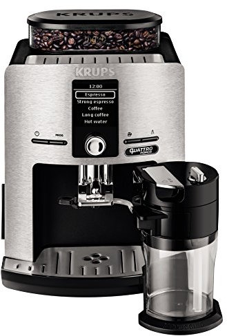Krups EA82FD Kaffeevollautomat Latt'Espress Quattro Force mit Aluminiumfront, One-Touch Funktion, Milchbehälter, 1,7 L, 15 Bar, 1450 W, aluminium/schwarz