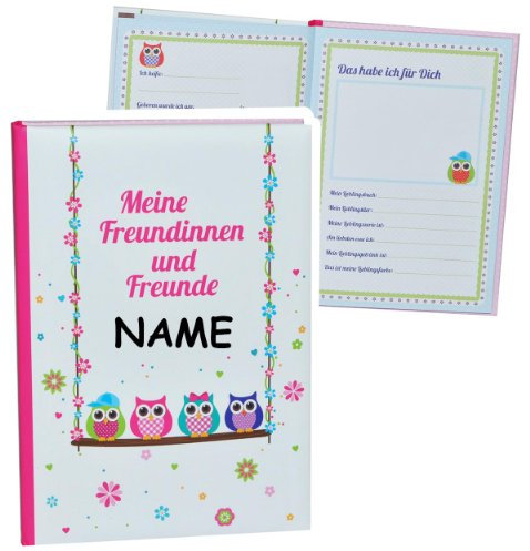 Schulfreunde/Meine Freunde Buch - lustige Eulen & Blumen - incl. Name - für Mädchen & Jungen - dick gebunden - Poesie A5 Hardcover - Freundebuch Poesiea..