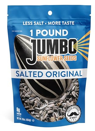 JUMBO Sunflower Seeds to Eat, Salted Original, 1 lb (16 oz) Bags (6 Pack) - Roasted In-Shell Jumbo Seeds, Big Bag Snack, Resealable