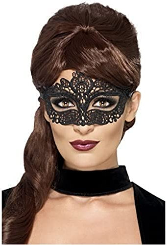 Smiffys Filigrane Augenmaske aus bestickter Spitze, Schwarz