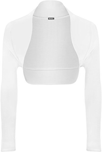 WearAll Ladies Long Sleeve Shrug Womens Bolero Cardigan Top - White - 12/14