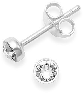 Heather Needham Sterling Silver Cubic Zirconia round Stud Earrings - SIZE: 4mm. Gift Boxed Silver cubic zirconia earrings. Clear (White) CZ. B41HN/5554CZ