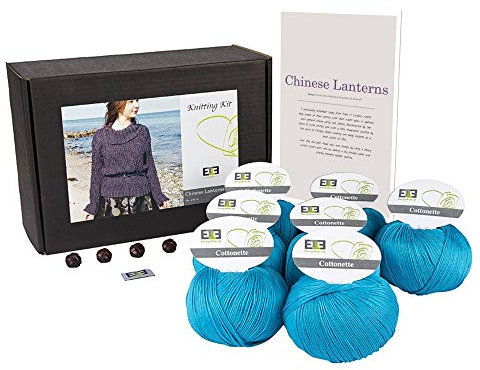 DesignEtte XXX - 100 Prozent Aus Ägyptischer Baumwolle, Groß, Gestrickt, Motiv Chinesische Lampions, Türkis (315