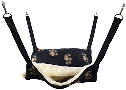 Little Friends Fluffy Lined Hammock with Pouch, Black Paw Print Black(Black Paw Print)