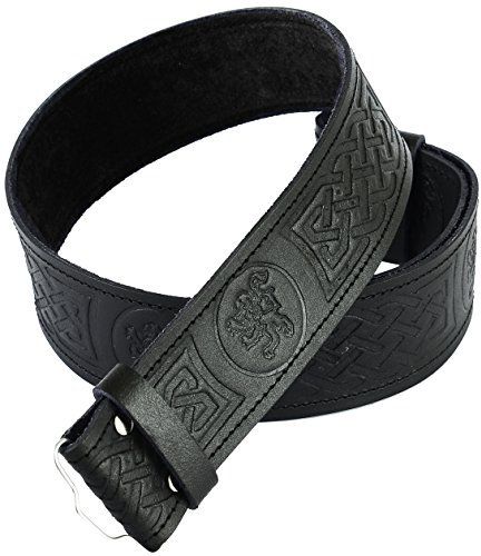 Gürtel Leder Geprägt Keltisch Kilt Schottisch Hochland Verstellbare Größe - Schwarz, XL