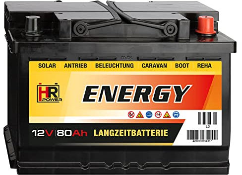 HR-ENERGY Batterie 12V 80Ah | High-Performance Langzeitbatterie für Solar, Caravan, Boot, Hobby & Freizeit