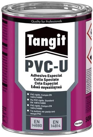 Tangit PVC-U, Kleber für Rohrverbindungen und Fittinge aus hartem PVC, ideal für Montage unter Druck, Dachrinnen, Kabelleitungen, ABS, 500 g Dose