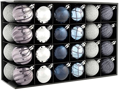 WeRChristmas Shatterproof Luxury Christmas Tree Baubles, 48-Piece - Blue/Charcoal/Dove Grey/Silver, Plastic
