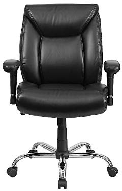 Flash Furniture Hercules Serie Big & Tall Bürostuhl, 180 kg, schwarzes Leder, weich, tief, getuftet, ergonomisch, mit verstellbaren Armlehnen