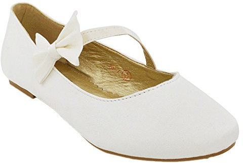 ESSEX GLAM Womens Flat Bridal Shoes Ballet Ladies Slip On Ballerina Dolly Bow Glitter Bridesmaid Pumps Size 3-9 Ivory Satin
