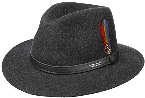 Stetson Powell Traveller Filzhut Herren - Hut wasserabweisend und widerstandsfähig (Asahi Guard) - Made In EU - Wollfilzhut meliert - Outdoorhut Sommer/Winter anthrazit XL (60-61 cm)