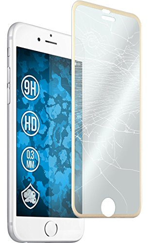 PhoneNatic 1er-Pack Glas-Folie klar Full-Screen mit Metallrahmen in Gold kompatibel mit Apple iPhone 6s / 6 - Schutzglas für iPhone 6s / 6