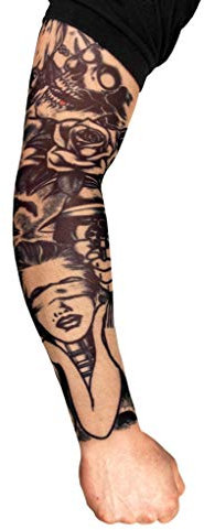 Killer - Tattoo Ärmel zum Überziehen - Armgröße: L - Kostüm-Zubehör für Halloween, Karneval & Motto-Party