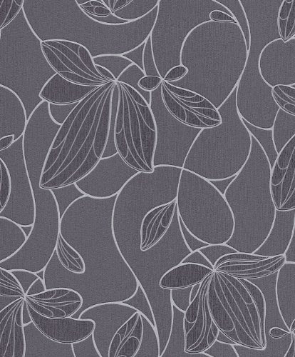 Rasch 539509 Relief Patterned Wallpaper with Leaf Design Silver-Grey