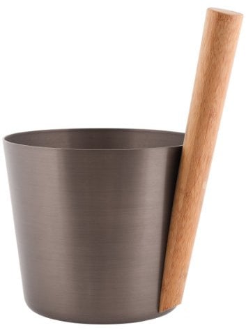 Rento Cubo para Sauna (Aluminio, 5 L, con Mango de bambú), Color marrón