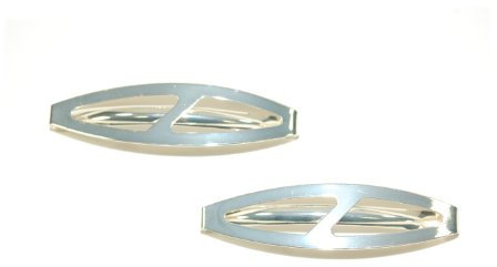 Pair of Oval Shaped Clip-in End Barrettes, Hair Slides with Cut-Out Design. (Silver)