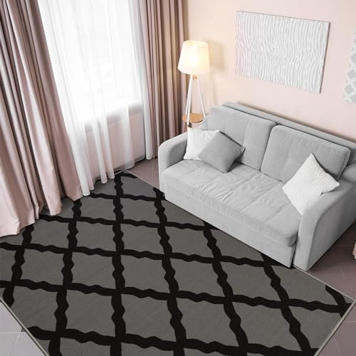 Ottomanson Glamour-Kollektion Teppich mit Gummirückseite und elegantem Gitter-Design, 100 cm x 150 cm, Dunkelgrau