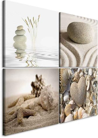 B&D XXL - Wandbilder Set Muscheln 80x80 cm 4 Teilig je 40x40 Vlies Leinwandbild Kunstdruck modern Wandbilder XXL Wanddekoration Design Wand Bild mehrteilig - Natur Strand Spa 9060093