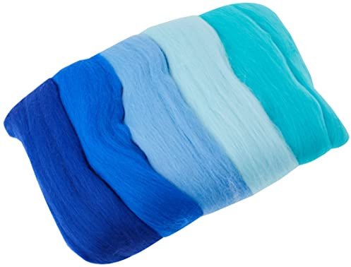 Rayher Hobby 5365100 Filzwolle, Merinowolle, Kammzug, fein, 19 mic, 5 Farben à 10 g, Blautöne, 100% Schafschurwolle zum Filzen, gesamt 50 g, Öko-Tex-Zertifikat, Blau-töne