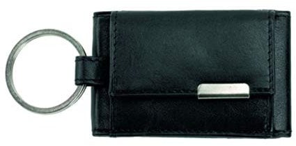 Alassio Mini Geldbörse aus feinem Nappaleder, kleines Portemonnaie mit Metallemblem und Schlüsselring Münzbörse, 8 cm, Schwarz