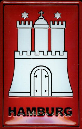 Buddel-Bini Versand Blechschild Nostalgieschild Hamburg Wappen Stadtwappen historisches Schild Retro