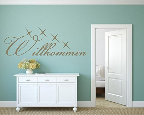 Wandtattoo Text - Willkommen - für den Eingangsbereich / Flur 29x10 cm, schwarz, 620011 Wandaufkleber Wandtatoos Sticker Aufkleber für die Wand, Fensterbild, Tapete, Fliesen, Autoaufkleber, Türaufkleber