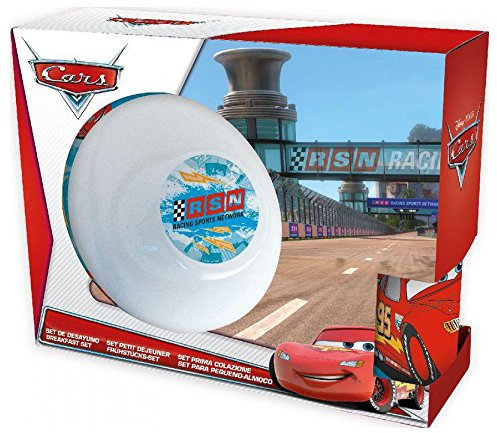 Stor 70465 - Confezione Regalo con Ciotola, Piatto per Dessert e Tazza, in Ceramica, Motivo: Cars Racing Sports Network
