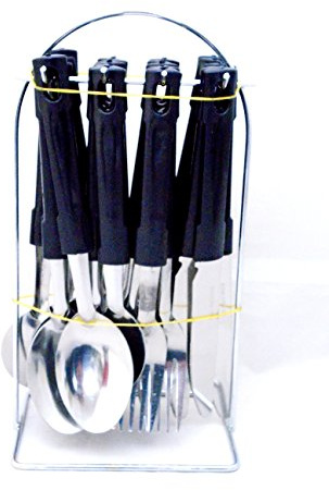 24 PC CUTLERY SET HIGH QUALITY STAINLESS STEEL WITH TRAY/STAND (Black with Stand)