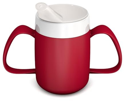 Ornamin 2-Henkel Becher mit Trink-Trick mit Schnabelaufsatz, rot