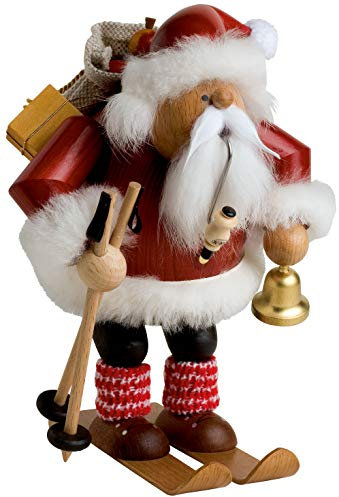 Weihnachtsdekoration Erzgebirge Holzkunst Handarbeit R?ucherm?nnchen Weihnachtsmann auf Skier farbig ca. 20,0 cm