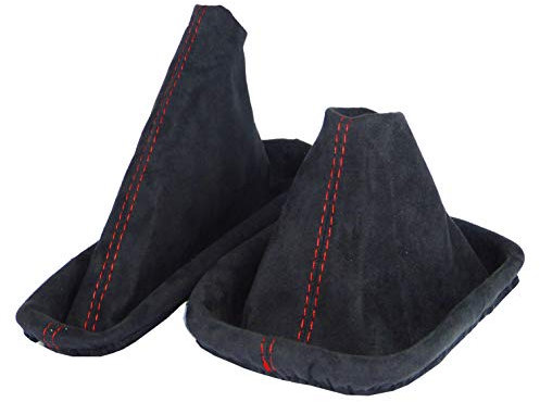 L & P Car Design L&P A0102 Schaltsack Schaltmanschette + Handbremsmanschette kompatibel mit BMW 3er e36 weiche Microfaser Schwarz Naht Rot