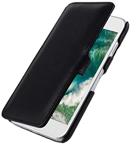STILGUT Leder-Hülle kompatibel mit iPhone SE 2020/iPhone 8/iPhone 7 Book Type mit Clip, Schwarz Nappa