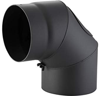 Kamino-Flam 90° Elbow Pipe Ø 150 mm, Steel Stove Pipe Elbow with Door, Elbow Chimney Pipe with Heat Resistant Senotherm Coating, Single Wall Flue Elbow with Door EN 1856-2 Standard, Cast Iron Grey