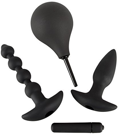 Black Velvets Anal Kit Set - 4-teiliges-Analsex-Set für Anfänger und Profis, Sexspielzeug-Set, Plug, Kugelstrang, Intim-Dusche und Vibrator, schwarz
