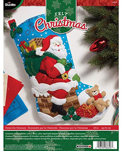Bucilla 18 Weihnachtsstrumpf-Applikation aus Filz, 86656 durch den Schornstein, Blue, White And Red, 45,7 cm