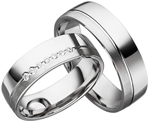 JC Trauringe Verlobungsring 925er Sterling Silber I Ehering günstig mit kostenloser Gravur I Paarpreis Verlobungsringe 6mm breit I Damen-Ring mit Zirkonia-Steinen I Gr. 48 bis 72 I S027