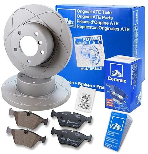 ATE Bremsenset Hinterachse inkl. PowerDisc Bremsscheiben hinten Ø 230 mm voll und Ceramic Bremsbeläge hinten Kompatibel mit AUDI, SEAT IBIZA, LEON, SKODA FABIA, VW BORA, GOLF, NEW BEETLE, POLO