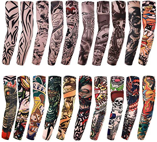 Akstore 20PCS Set Arts Fake Temporary Tattoo Arm Sunscreen Sleeves Designs Tiger, Crown Heart, Skull, Tribal and Etc