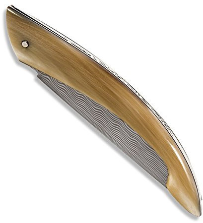 Monnerie Messer, Griff aus blondem Horn, Damastklinge