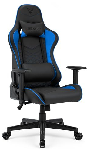 SENSE7 Gaming Spellcaster Bürostuhl Zocker Gamer Ergonomischer Stuhl Armlehne Einteiliger Stahlrahmen Einstellbarer Neigungswinkel Schwarz-Blau, 43-52 x 69,5 x 57, 5907783039751