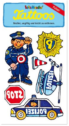 Lutz Mauder Polizei Tattoos Kinder Kindertattoo Tatoo Tatto Kindergeburtstag Geburtstag Mitgebsel Geschenk Polizist Polizeiauto