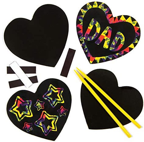 Baker Ross EK2413 Kratzbild-Magneten - Herz - scratch art für Kinder zum Basteln ideal zum Valentinstag und Muttertag (10 Stück), 9,5 cm, Sortiert