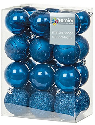 Pack of 24 60mm Blue Shatterproof Baubles