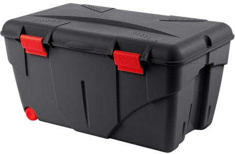 Boite à Outils - Caisse de Rangement avec Couvercle + roulettes Malle Trafic 200 L Rouge/Noir