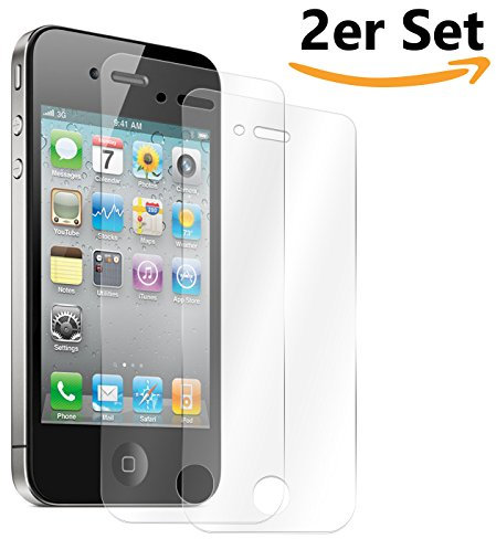 Conie SE1129 2er Set 9H Panzerfolie Kompatibel mit iPhone 4 / 4S, 2X Panzerglas Schutz Folie Anti-Öl, Anti-Finger Print Gorilla Glas für iPhone 4 / 4S Handyfolie (2 Stück) 2X Glasfolie