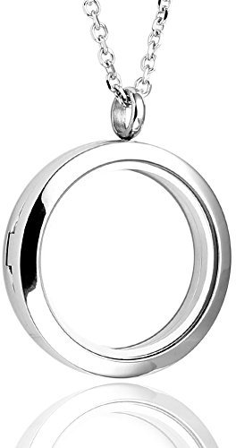 Jovivi 30mm Living Floating Charm Memory Locket Necklace - 316 Surgical Stainless Steel, Secure Magnetic Closure