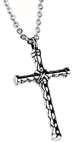 PAURO Jewellery Herren-Halskette mit Kreuz-Anhänger, Edelstahl, silberfarben, keine Angabe